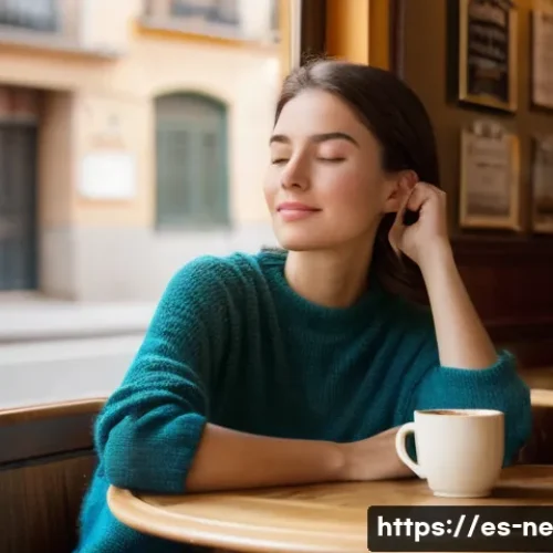 삶의 목적을 찾기 위한 내적 탐험 - A serene young woman, in her early twenties, is seated at a small, elegant wooden table in a sun-dre...
