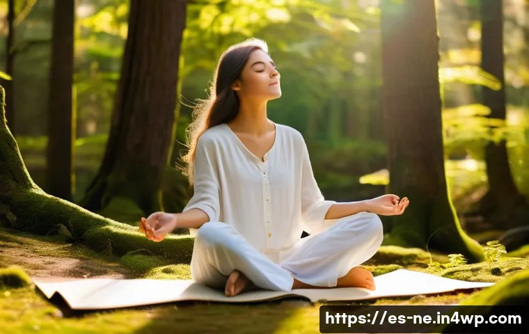 삶의 목표를 위한 로드맵 만들기 - A serene and thoughtful young woman, aged 25-30, sits cross-legged on a smooth, moss-covered rock in...