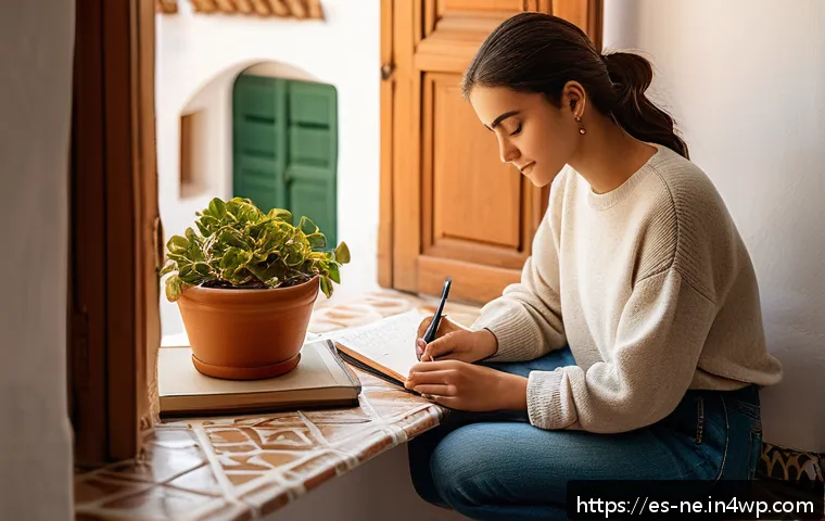 목적을 찾기 위한 다양한 실습 방법 - A serene scene of a young Spanish woman sitting at a wooden desk by a window in a cozy, sunlit room,...