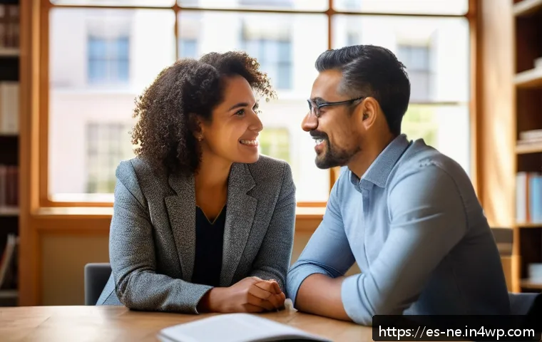 삶의 목적을 찾기 위한 롤 모델 찾기 - A warm, inspiring scene of a diverse mentor and mentee engaged in a heartfelt conversation in a cozy...